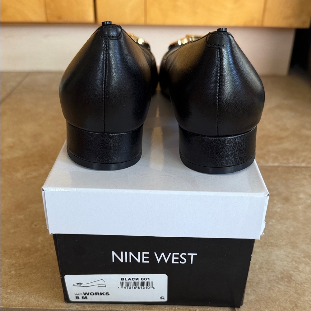 Nine West Black Heels with Gold Horse Bit Buckle Detail - Picture 3 of 5